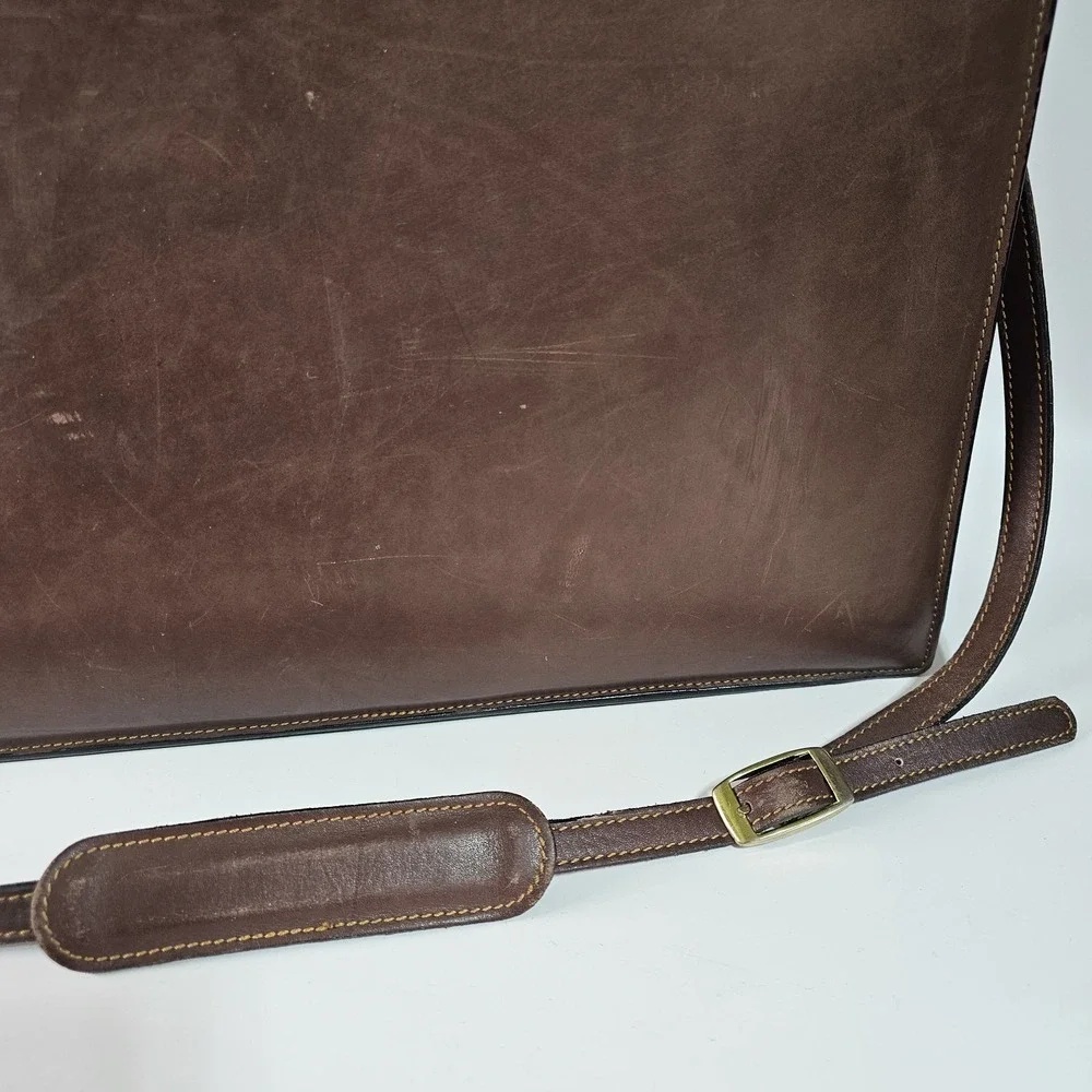 Joseph Daniel Belting Leather Briefcase Single Gusset Retractable Handles USA